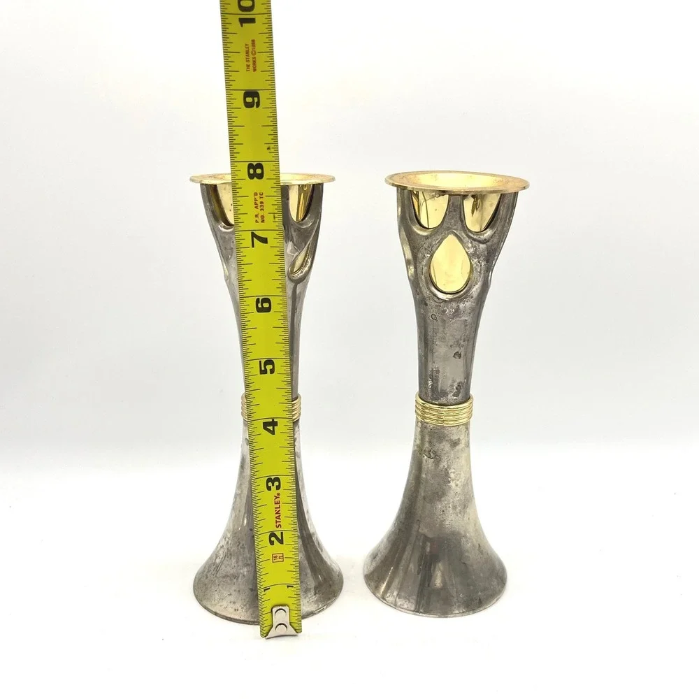Vintage Tree of Life Mixed Metal Candlesticks Silver Gold‎ Tone Set of 2 8